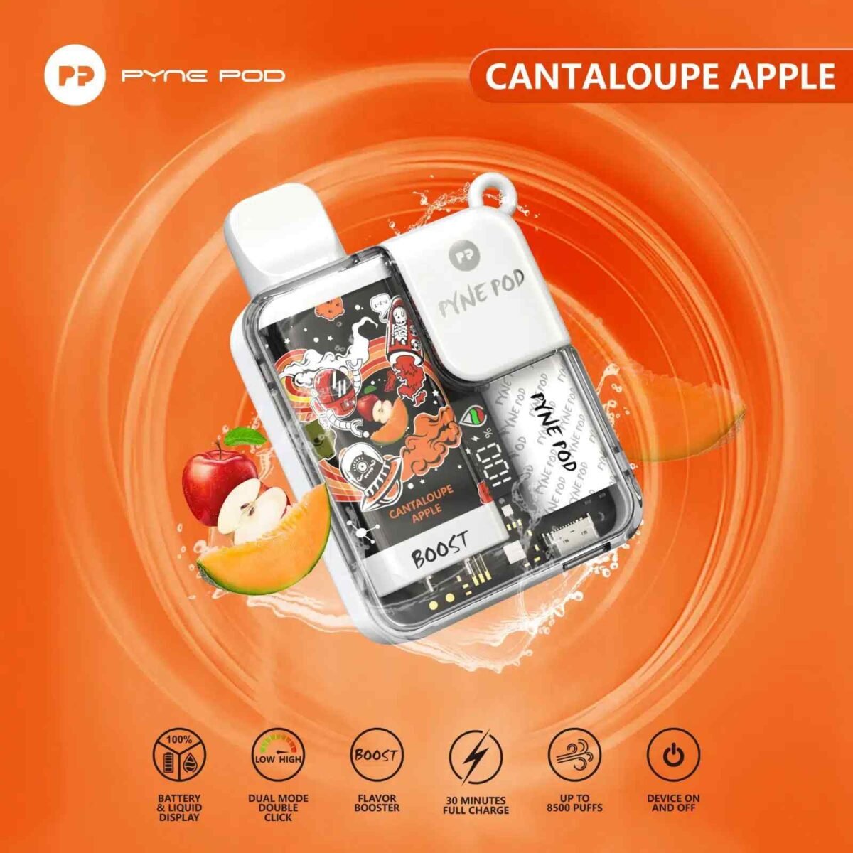 PYNE POD Boost 8500 Puffs 5% Nicotine Disposable Vape Cantaloupe Apple