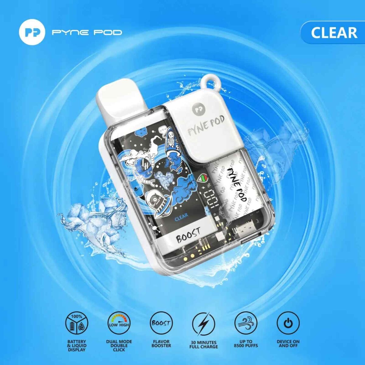 PYNE POD Boost 8500 Puffs 5% Nicotine Disposable Vape Clear