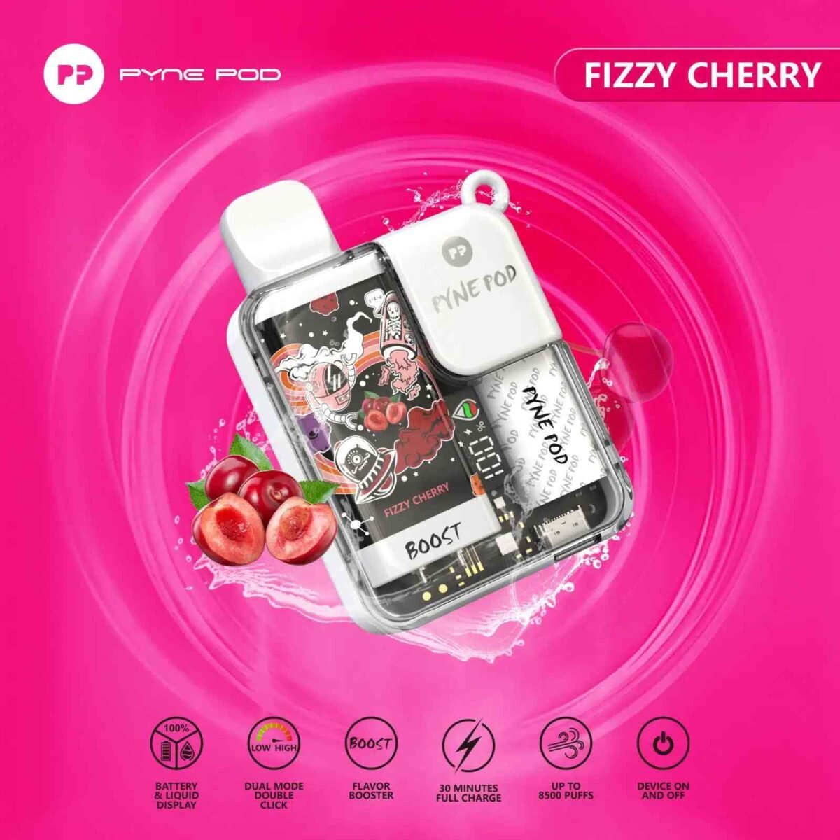 PYNE POD Boost 8500 Puffs 5% Nicotine Disposable Vape Frizzy Cherry