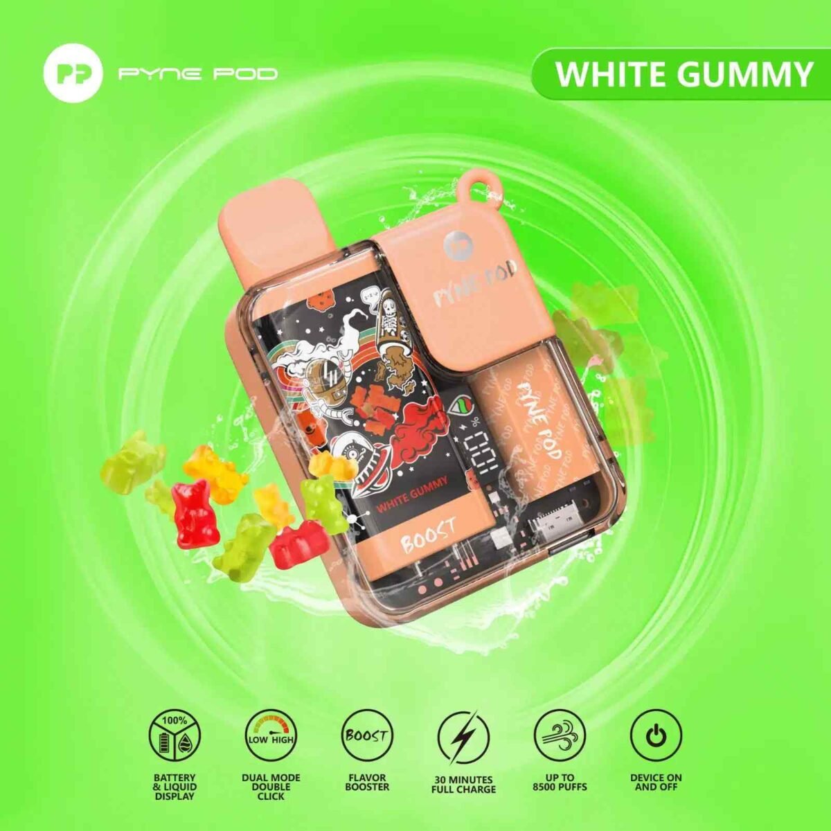 PYNE POD Boost 8500 Puffs 5% Nicotine Disposable Vape White Gummy
