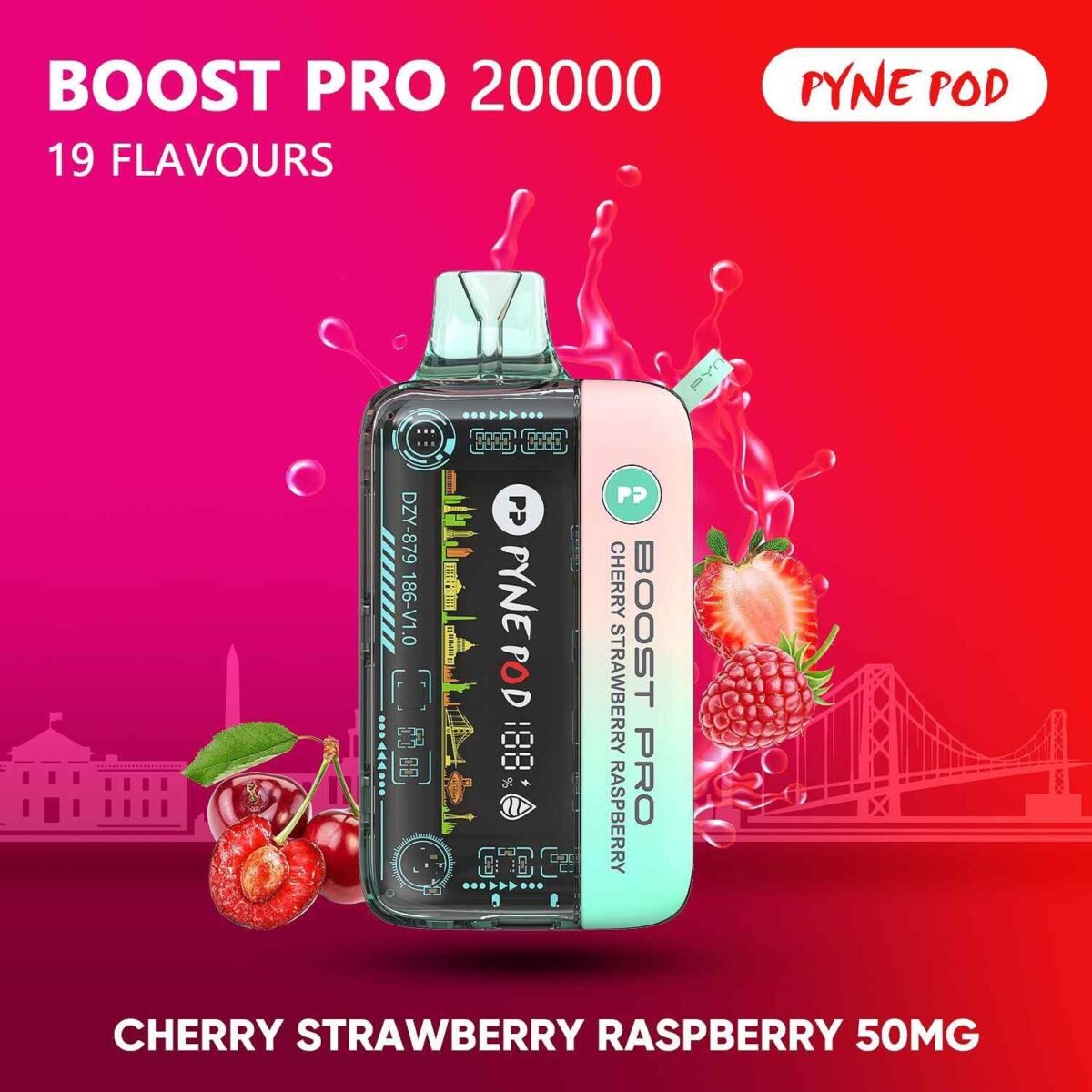 PYNE POD Boost Pro 20000 Puffs 50MG Disposable Vape Cherry Strawberry Raspberry