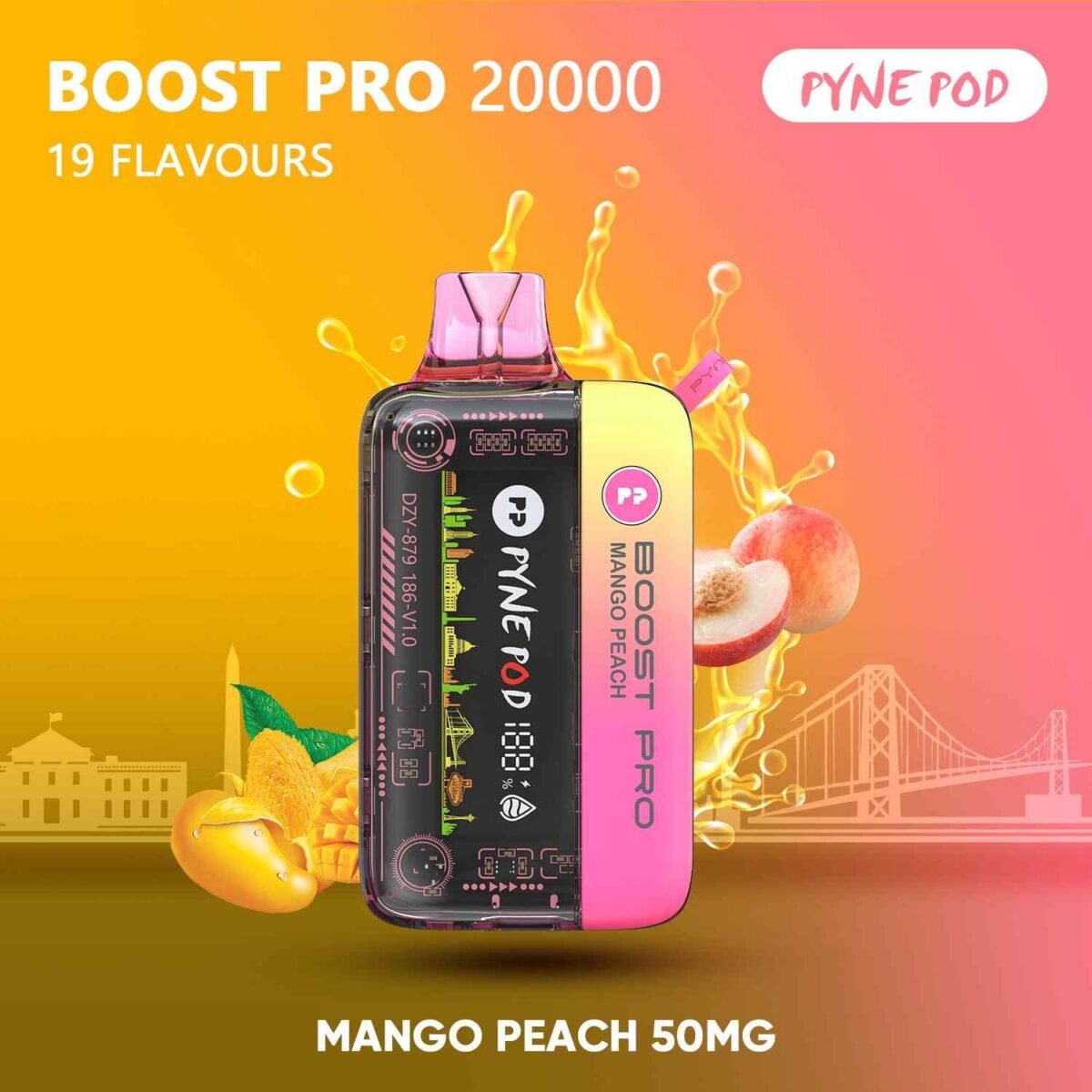 PYNE POD Boost Pro 20000 Puffs 50MG Disposable Vape Mango Peach