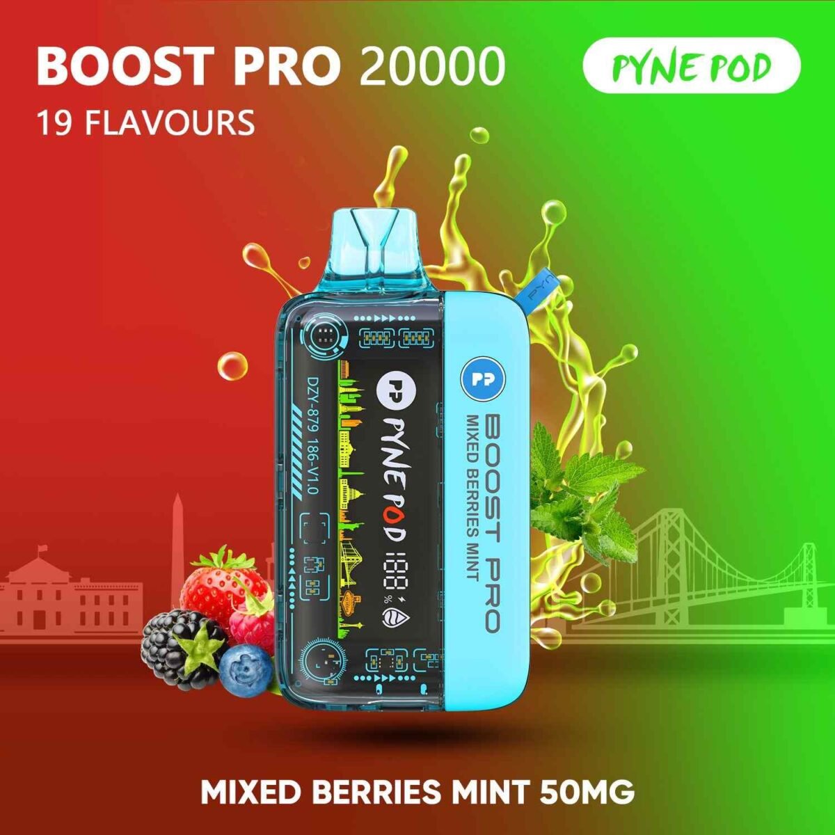 PYNE POD Boost Pro 20000 Puffs 50MG Disposable Vape Mixed Berries Mint