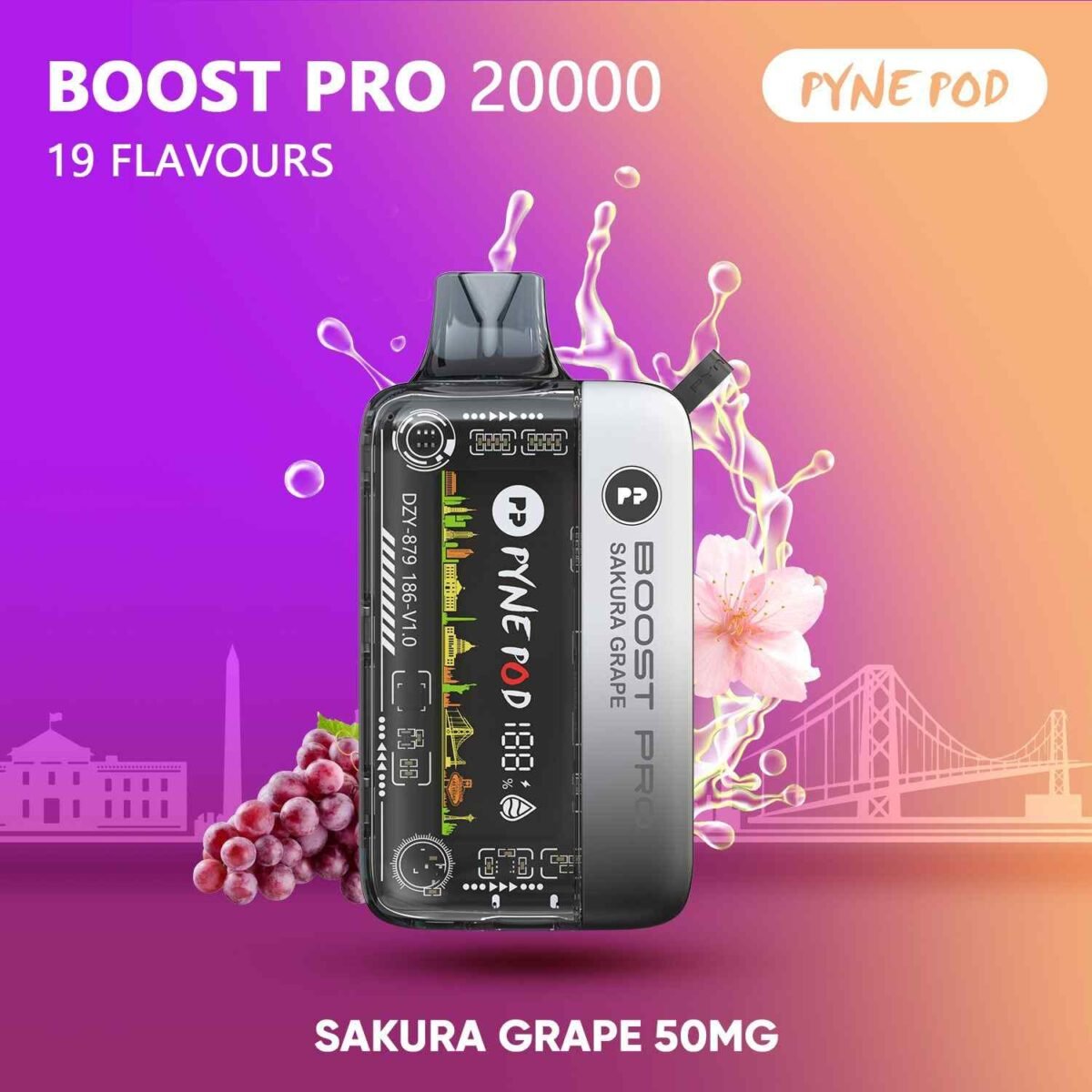 PYNE POD Boost Pro 20000 Puffs 50MG Disposable Vape Sakura Grape