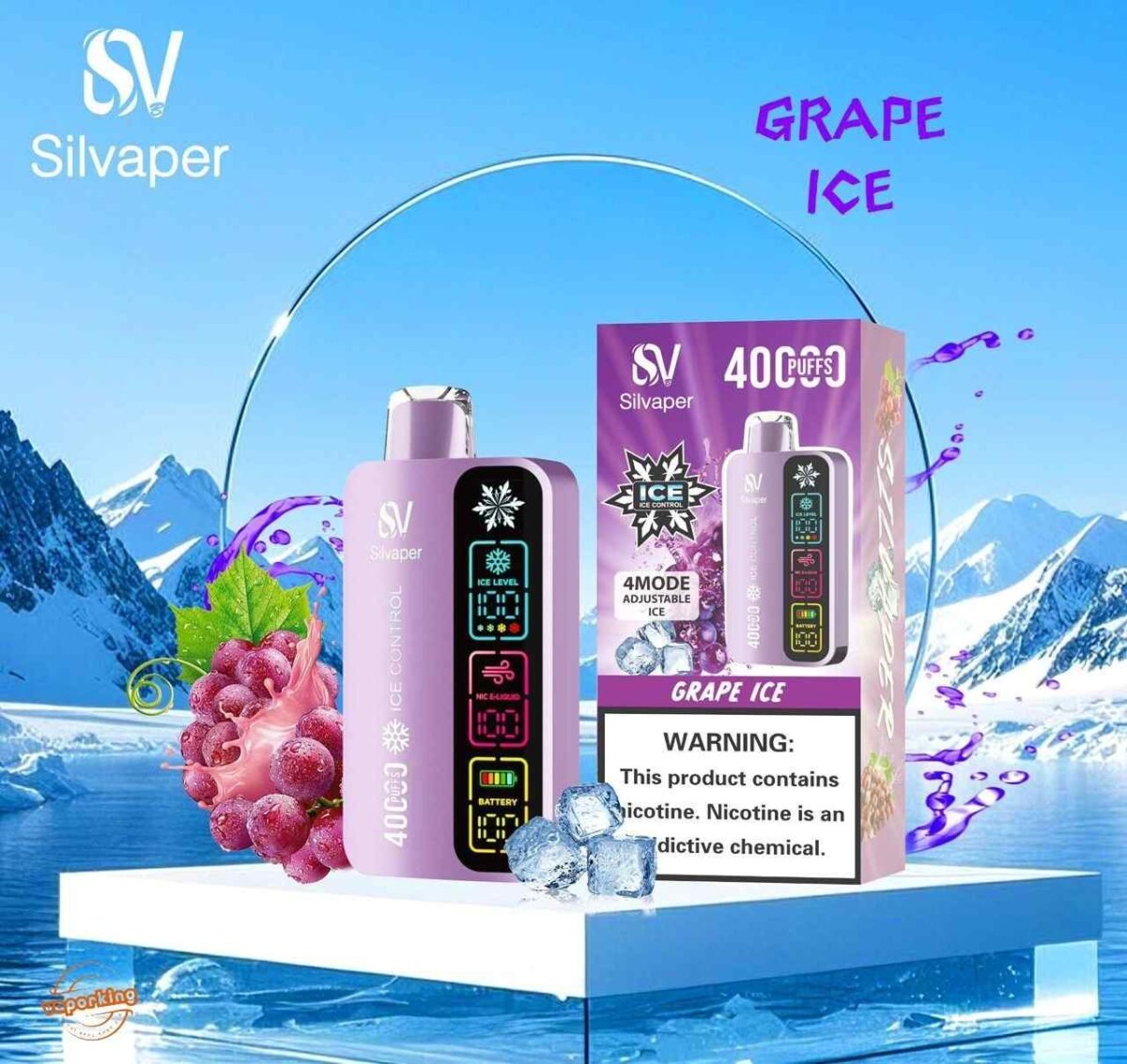 SILVAPER 40000 Puffs 20MG 4 Mode Adjustable Ice Disposable Vape Grape Ice