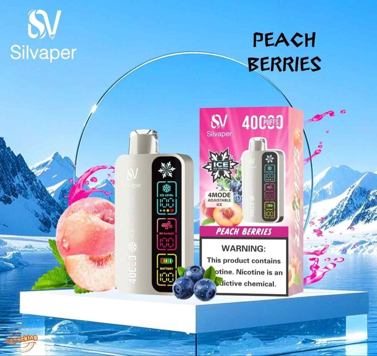 SILVAPER 40000 Puffs 20MG 4 Mode Adjustable Ice Disposable Vape Peach Berries