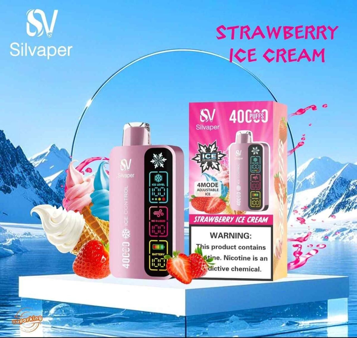 SILVAPER 40000 Puffs 20MG 4 Mode Adjustable Ice Disposable Vape Strawberry Ice Cream