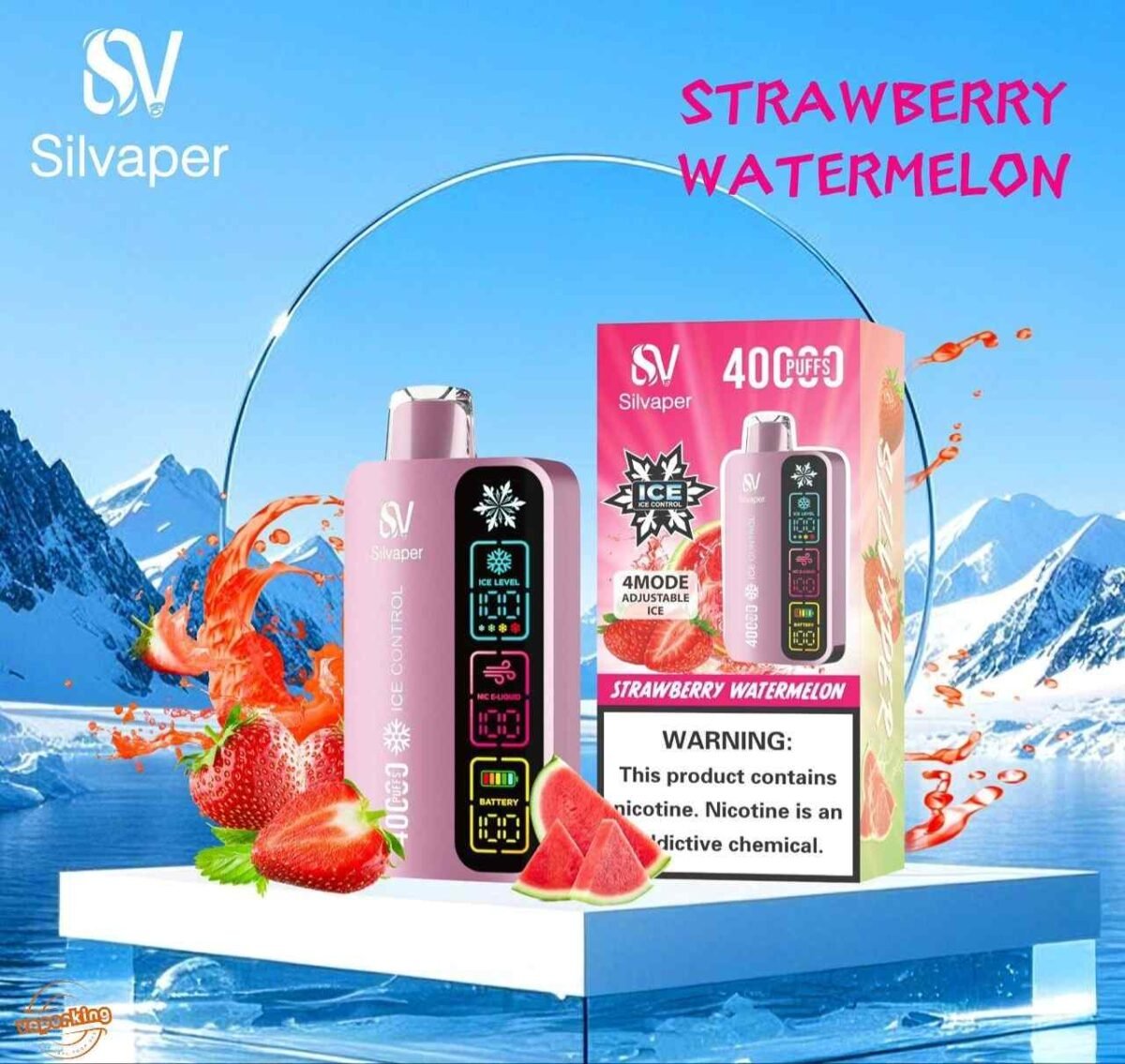 SILVAPER 40000 Puffs 20MG 4 Mode Adjustable Ice Disposable Vape Strawberry Watermelon