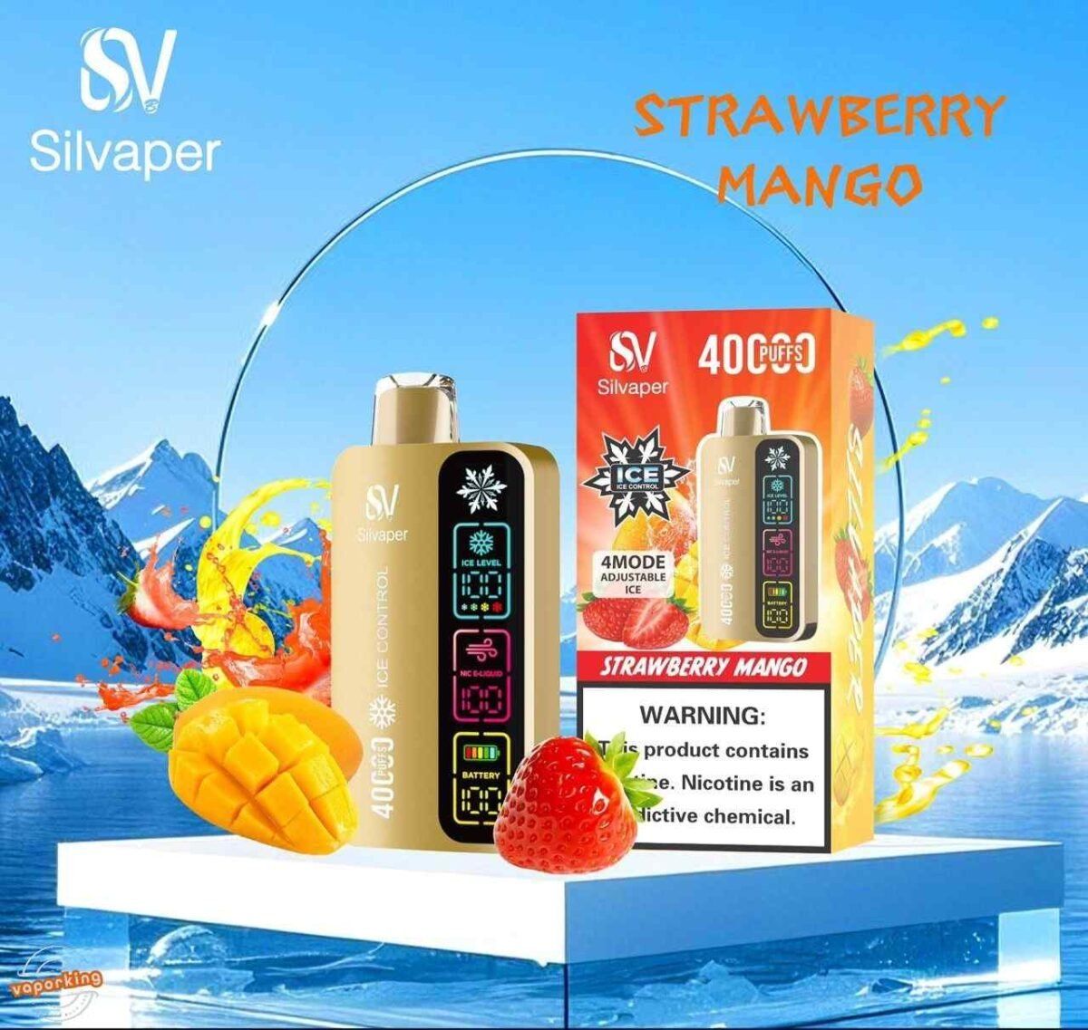 SILVAPER 40000 Puffs 20MG 4 Mode Adjustable Ice Disposable Vape Strawberry Mango