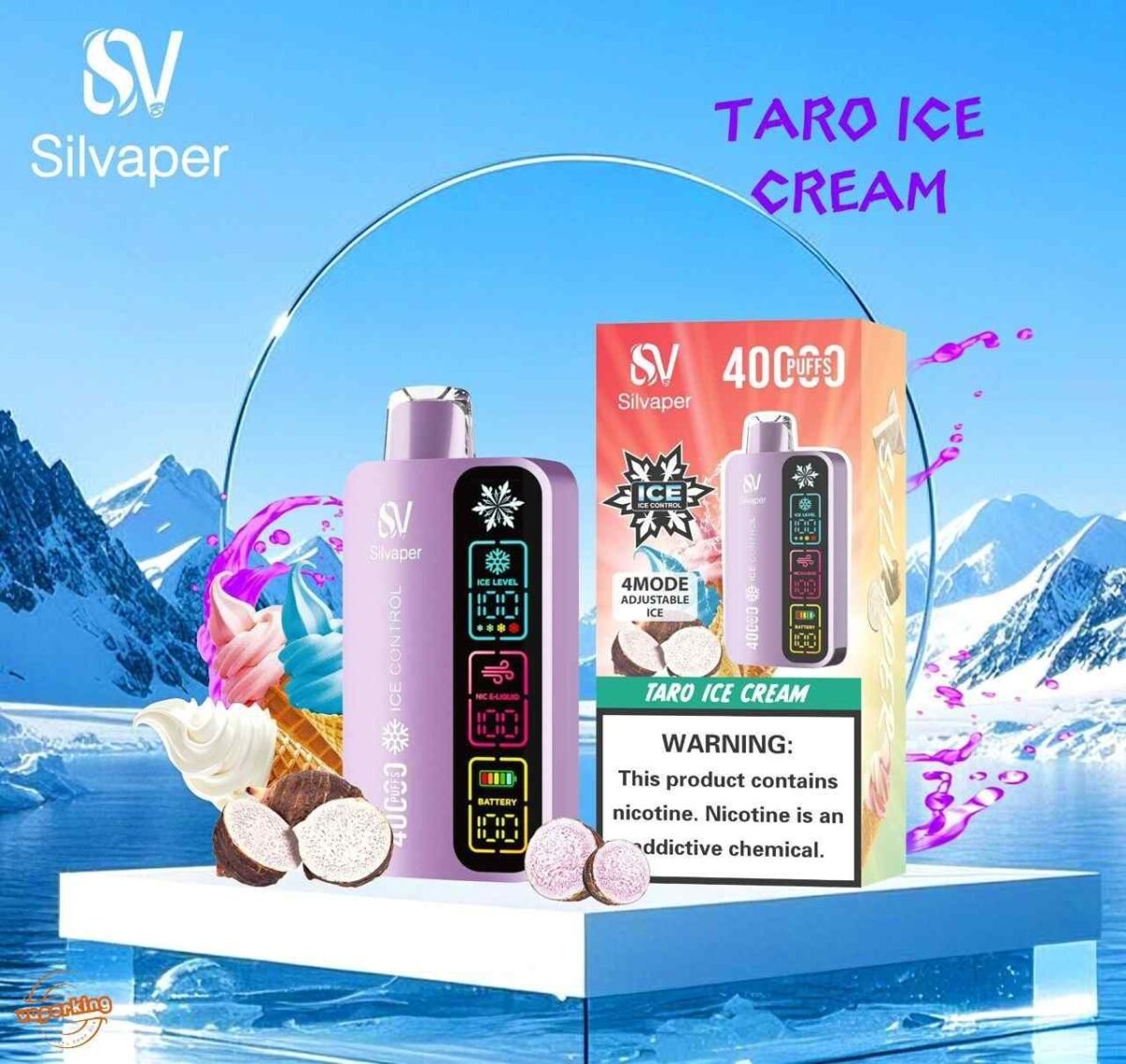 SILVAPER 40000 Puffs 20MG 4 Mode Adjustable Ice Disposable Vape Taro Ice Cream