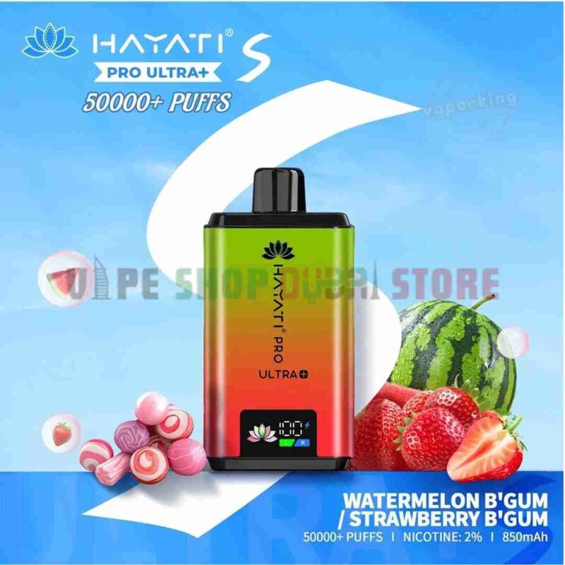 Hayati Pro Ultra+ 50000 Puffs Vape – Ultimate Disposable Vape in Dubai WATERMELON BUBBLEGUM OR STRAWBERRY BUBBLEGUM