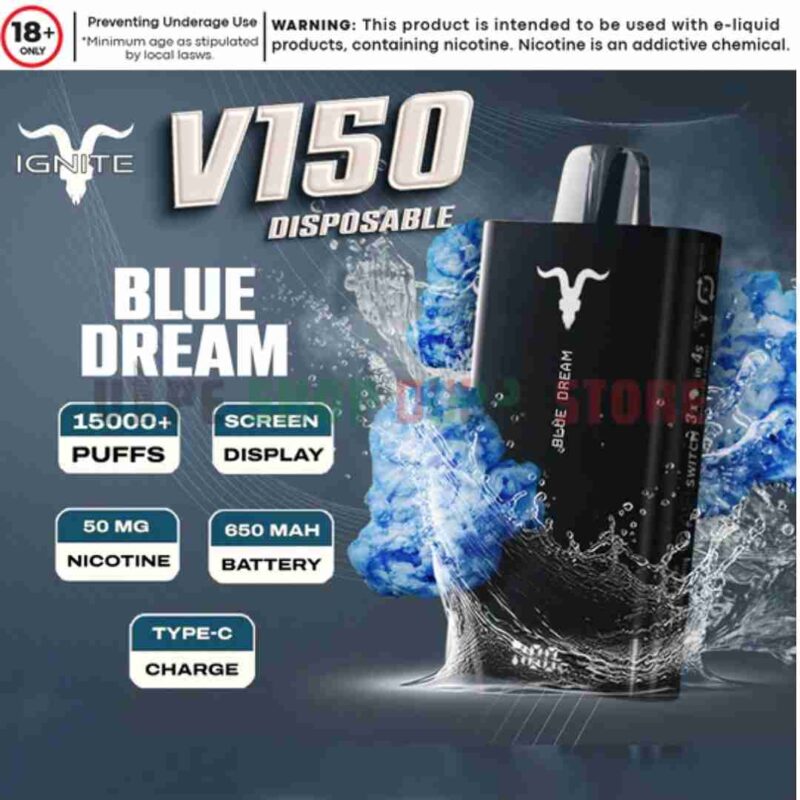 IGNITE V150 15000 Puffs Disposable Vape 50MG – Premium Vaping in Dubai BLUE DREAM