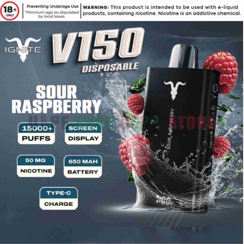 IGNITE V150 15000 Puffs Disposable Vape 50MG – Premium Vaping in Dubai SOUR RASPBERRY