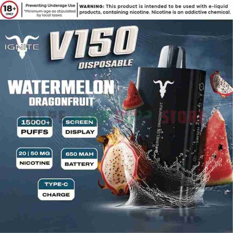 IGNITE V150 15000 Puffs Disposable Vape 50MG – Premium Vaping in Dubai WATERMELON DRAGONFRUIT