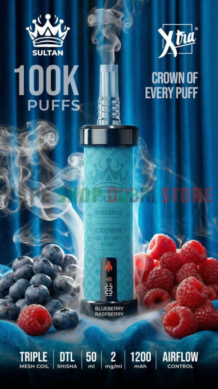 Sultan Shisha 100k Puffs 2mg Nicotine Triple Mesh Disposable Vape In UAE blueberry raspberry