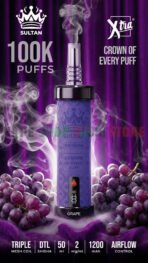 Sultan Shisha 100k Puffs 2mg Nicotine Triple Mesh Disposable Vape In UAE grape