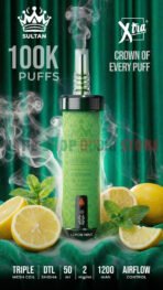 Sultan Shisha 100k Puffs 2mg Nicotine Triple Mesh Disposable Vape In UAE lemon mint
