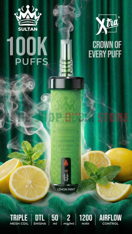 Sultan Shisha 100k Puffs 2mg Nicotine Triple Mesh Disposable Vape In UAE lemon mint