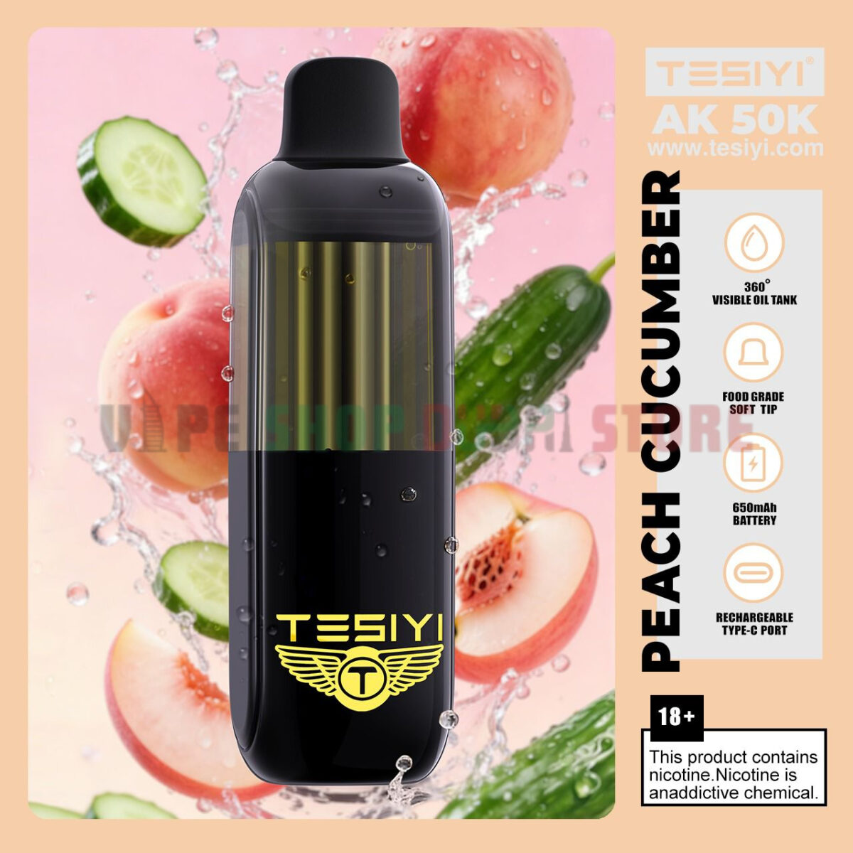TESIYI AK 50000 Puffs 50mg Disposable Vape in Dubai peach cucumber